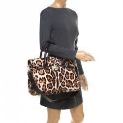 Jimmy Choo Dark Brown Leopard Print Calf Hair Rosalie Top Handle