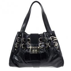 Pre Owned Jimmy Choo Crackle Patent Leather Medium 'Riki' Hobo Handbag