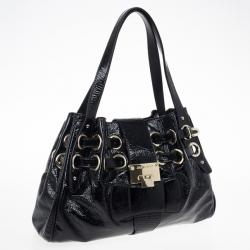 Pre Owned Jimmy Choo Crackle Patent Leather Medium 'Riki' Hobo Handbag