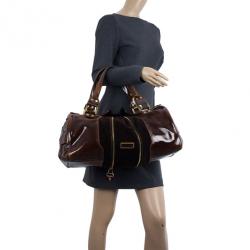Pre Owned Jimmy Choo Liquid Patent and Suede Large Marla Bag