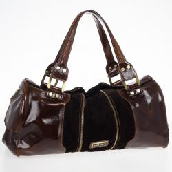 Pre Owned Jimmy Choo Liquid Patent and Suede Large Marla Bag