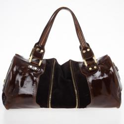 Pre Owned Jimmy Choo Liquid Patent and Suede Large Marla Bag