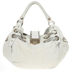 Pre Owned Jimmy Choo White 'Ramona' Python Leather Satchel