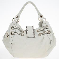 Pre Owned Jimmy Choo White 'Ramona' Python Leather Satchel