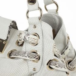Pre Owned Jimmy Choo White 'Ramona' Python Leather Satchel