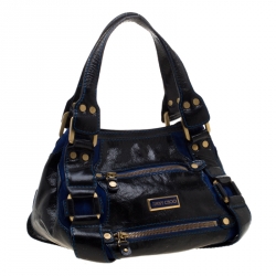 مملوكة مسبقًا حقيبة يد جيمي تشو ماهالا جلد أزرق/أسود وسويدي