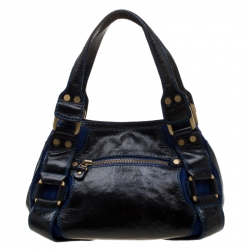 مملوكة مسبقًا حقيبة يد جيمي تشو ماهالا جلد أزرق/أسود وسويدي