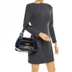 مملوكة مسبقًا حقيبة يد جيمي تشو ماهالا جلد أزرق/أسود وسويدي