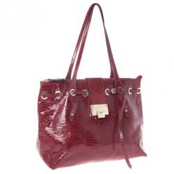 مملوكة مسبقًا Jimmy Choo Red Lizard Embossed Patent Leather Rhea Shopper Tote Bag