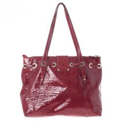 مملوكة مسبقًا Jimmy Choo Red Lizard Embossed Patent Leather Rhea Shopper Tote Bag