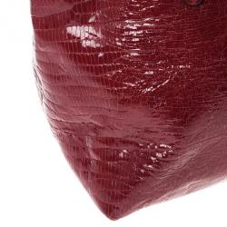 مملوكة مسبقًا Jimmy Choo Red Lizard Embossed Patent Leather Rhea Shopper Tote Bag