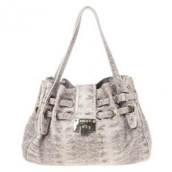 Pre Owned Jimmy Choo Grey Lizard Embossed Biker Ramona Tote 