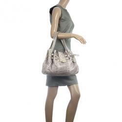 Pre Owned Jimmy Choo Grey Lizard Embossed Biker Ramona Tote 