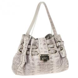 Pre Owned Jimmy Choo Grey Lizard Embossed Biker Ramona Tote 
