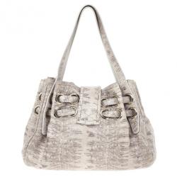 Pre Owned Jimmy Choo Grey Lizard Embossed Biker Ramona Tote 