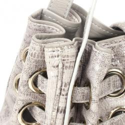 Pre Owned Jimmy Choo Grey Lizard Embossed Biker Ramona Tote 