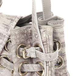 Pre Owned Jimmy Choo Grey Lizard Embossed Biker Ramona Tote 