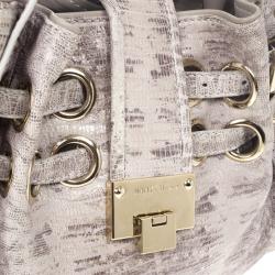 Pre Owned Jimmy Choo Grey Lizard Embossed Biker Ramona Tote 
