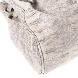Pre Owned Jimmy Choo Grey Lizard Embossed Biker Ramona Tote 