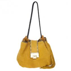 مملوكة مسبقًا Jimmy Choo Beige Leather &amp; Python Riki Hobo