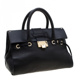 Pre Owned Jimmy Choo Navy Blue Grainy Leather Rosalie Top Handle