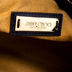 Pre Owned Jimmy Choo Navy Blue Grainy Leather Rosalie Top Handle