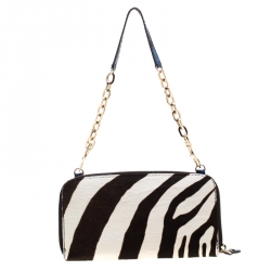 Jimmy Choo Multicolor Zebra Print Calfhair and Snakeskin Embossed Zip Around Wallet on Chain