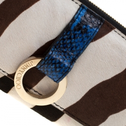 Jimmy Choo Multicolor Zebra Print Calfhair and Snakeskin Embossed Zip Around Wallet on Chain