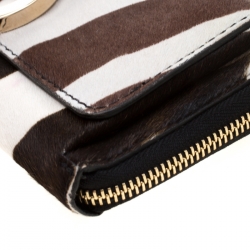 Jimmy Choo Multicolor Zebra Print Calfhair and Snakeskin Embossed Zip Around Wallet on Chain