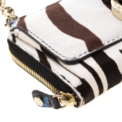 Jimmy Choo Multicolor Zebra Print Calfhair and Snakeskin Embossed Zip Around Wallet on Chain