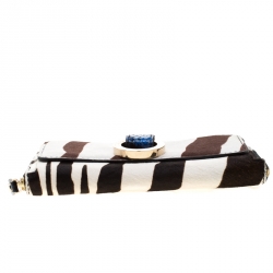 Jimmy Choo Multicolor Zebra Print Calfhair and Snakeskin Embossed Zip Around Wallet on Chain