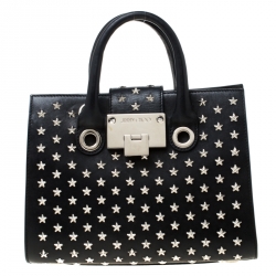 Jimmy Choo Black Star Studded Leather Riley Top Handle Bag