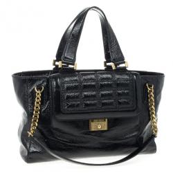 Pre Owned Jimmy Choo Black Patent Leather 'Camille' Quilted Pocket Tote