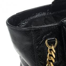 Pre Owned Jimmy Choo Black Patent Leather 'Camille' Quilted Pocket Tote