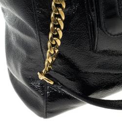 Pre Owned Jimmy Choo Black Patent Leather 'Camille' Quilted Pocket Tote