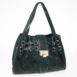 Pre Owned Jimmy Choo Green Leather and Python Embossed Riki Shoulder Bag