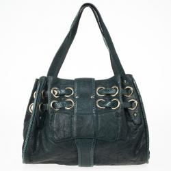 Pre Owned Jimmy Choo Green Leather and Python Embossed Riki Shoulder Bag