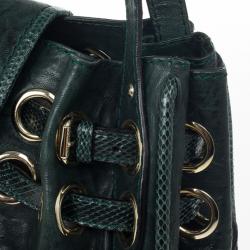 Pre Owned Jimmy Choo Green Leather and Python Embossed Riki Shoulder Bag