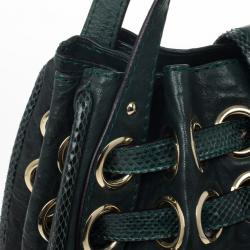 Pre Owned Jimmy Choo Green Leather and Python Embossed Riki Shoulder Bag