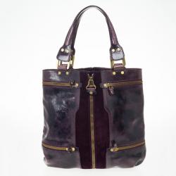 Pre Owned Jimmy Choo Purple Liquid Patent Leather and Suede Mona Tote Bag