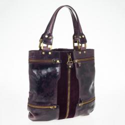 Pre Owned Jimmy Choo Purple Liquid Patent Leather and Suede Mona Tote Bag