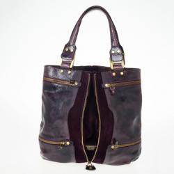 Pre Owned Jimmy Choo Purple Liquid Patent Leather and Suede Mona Tote Bag