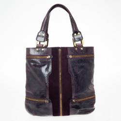 Pre Owned Jimmy Choo Purple Liquid Patent Leather and Suede Mona Tote Bag