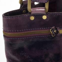 Pre Owned Jimmy Choo Purple Liquid Patent Leather and Suede Mona Tote Bag