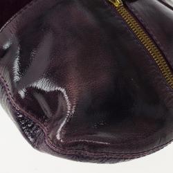 Pre Owned Jimmy Choo Purple Liquid Patent Leather and Suede Mona Tote Bag