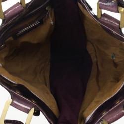 Pre Owned Jimmy Choo Purple Liquid Patent Leather and Suede Mona Tote Bag