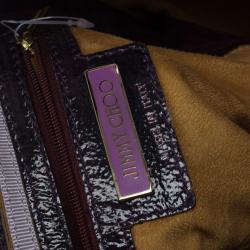 Pre Owned Jimmy Choo Purple Liquid Patent Leather and Suede Mona Tote Bag
