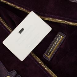 Pre Owned Jimmy Choo Purple Liquid Patent Leather and Suede Mona Tote Bag