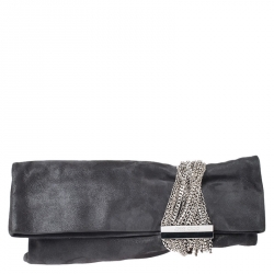 Pre Owned Jimmy Choo Grey Suede Chandra Clutch