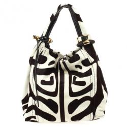 Pre Owned Jimmy Choo Brown and White Zebra Print Pony Hair Saba Large Hobo Bag